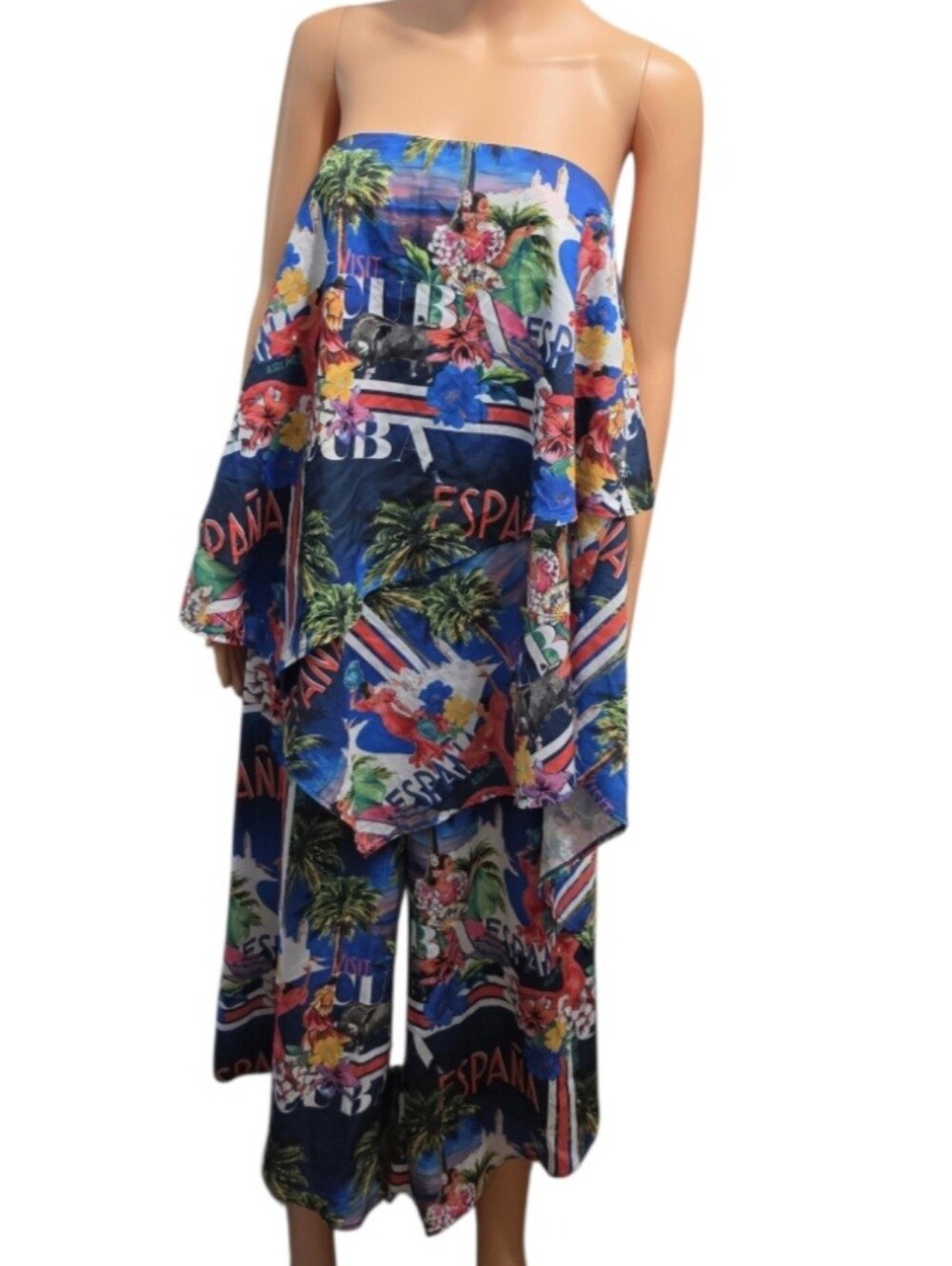 Asos Strapless Double Layer Tropical Postcard Resortwear Jumpsuit Sz 8